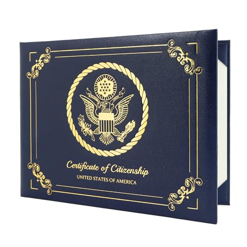 GraduatePro US Citizenship Certificate Holder Panoramic 2025 Naturalization Padded Leatherette Cover for American Gifts with Golden Great Seal of The United States