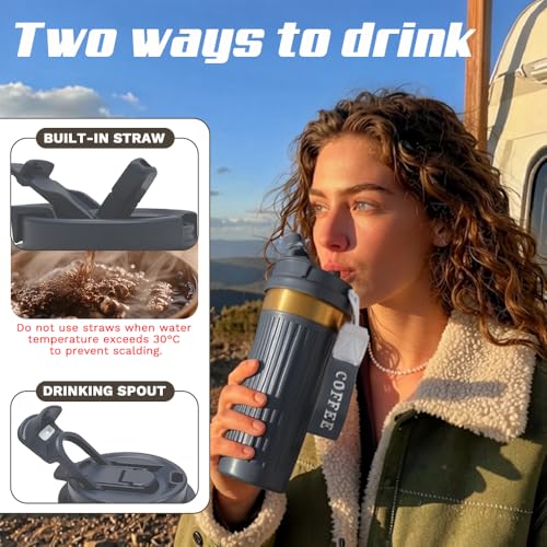 Image of Vacuum Insulated Stainless Steel Travel Coffee Mug,Leak Proof Cup with Lid | 304 stainless steel mug with vacuum insulation, leak proof lid, silicone grip and car cup holder friendly design