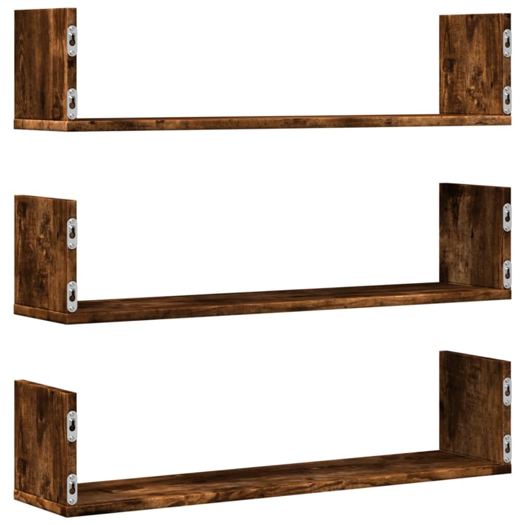 Gecheer Mensole a Parete 3pz Rovere Fumo 80x18x18 cm in Truciolato,Mensola da Parete,Pensile Bagno,Mensola Galleggiante,Salvaspazio per Camera da Letto,Soggiorno,Mensole sospese,P853294