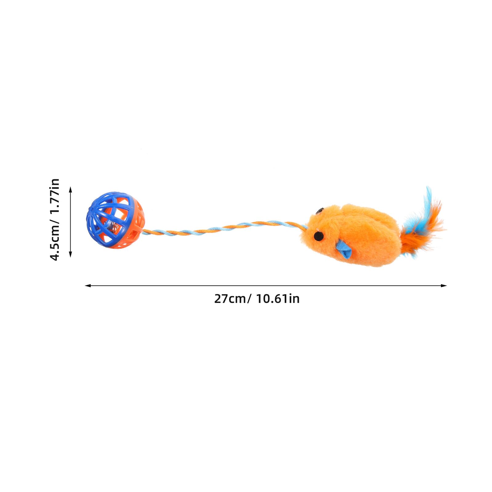 Souris Chat Peluche avec Cloche Plastique Interactif Résistant pour Chat Balle Orange Stimulante pour Activité Physique et Griffades pour Chatons