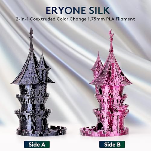 Image of ERYONE Silk Dual Color PLA Filament 3D Printer 1.75mm + /- 0.03mm, Bicolor Filament Two Tone PLA 1KG(2.2lbs) Cardboard Spool, Black&Rose Red