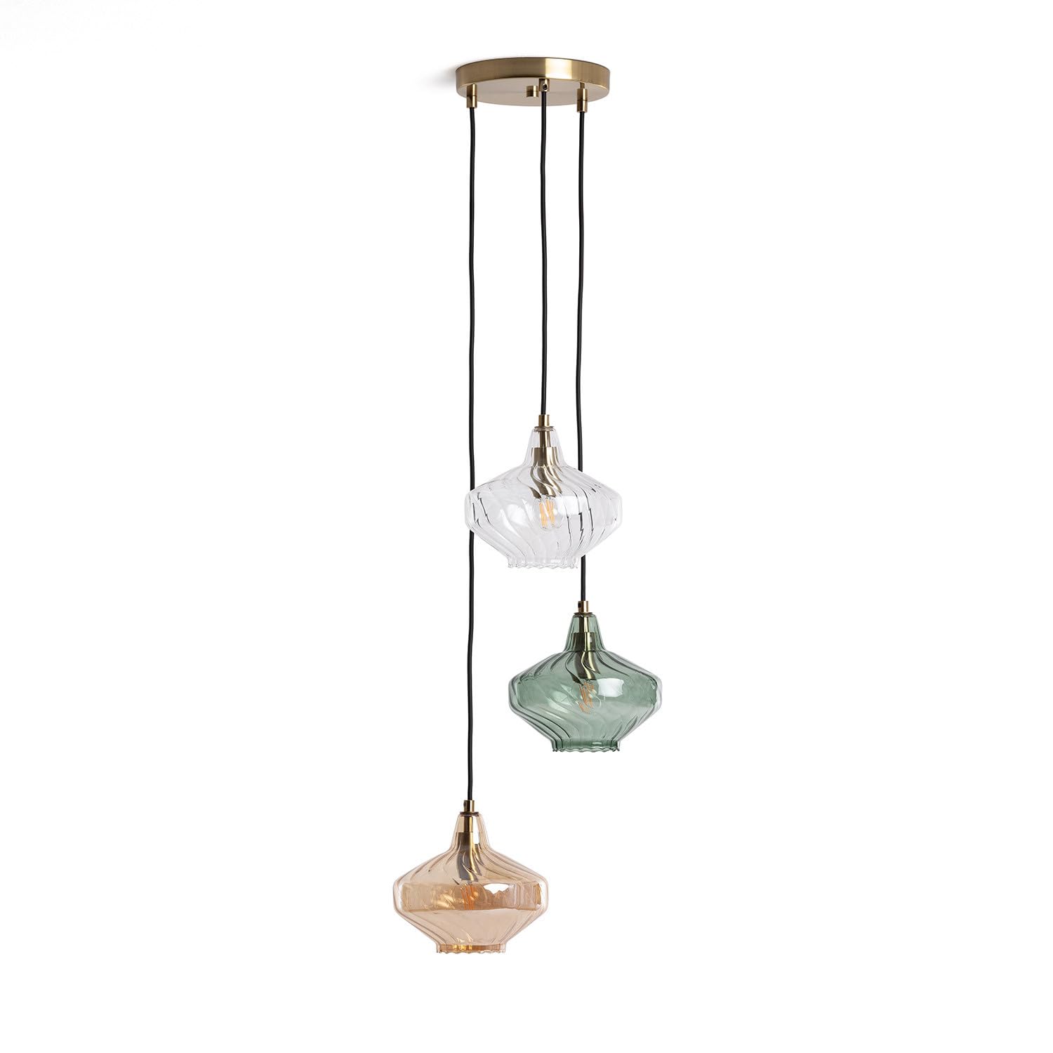 LEDKIA Lámpara Colgante Metal y Cristal Blas 3 Focos Multicolor
