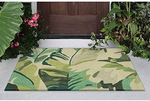 Liora Manne Capri Indoor/Outdoor Handmade Synthetic Blend Durable Area Rug - Contemporary Graphic Botanical Beach Colorful (Palm Leaf Green) (2' x 3')