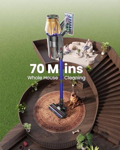Image of Cordless Vacuum Cleaner, Upgraded 650W 60KPA 70Mins Cordless Stick Vacuum Cleaner with Flexible Hose,Self-Standing,Touch Screen, Anti-tangle Wireless Vacumm Cleaners for Home /Pet Hair /Carpets /Floors