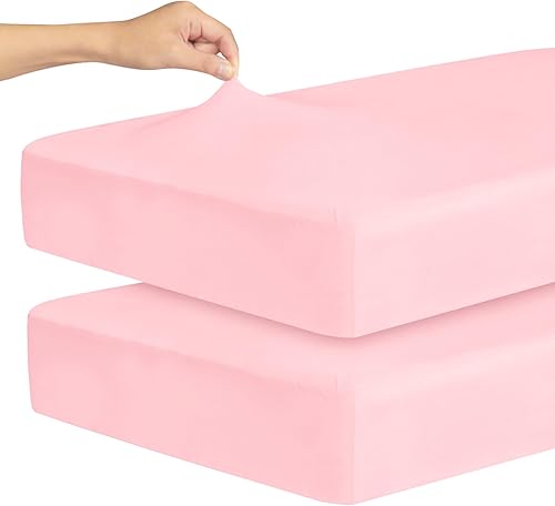Sábanas elásticas para cuna para niñas, paquete de 2 sábanas bajeras para cuna estándar y colchón de niño pequeño, 52 x 28 pulgadas, suaves y