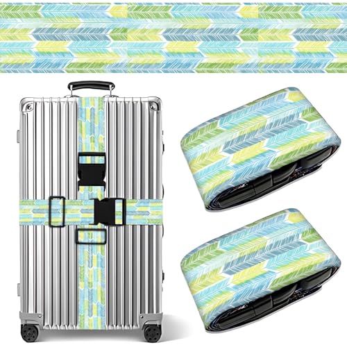 Image of 2 Pack Luggage Straps for Suitcases, Adjustable Travel Belt with Buckle, 2 inch Wide Heavy Duty Suitcase Straps for Summer Beach Vacations, Graduation Trips, Blue Feather Pattern, Multi-Color