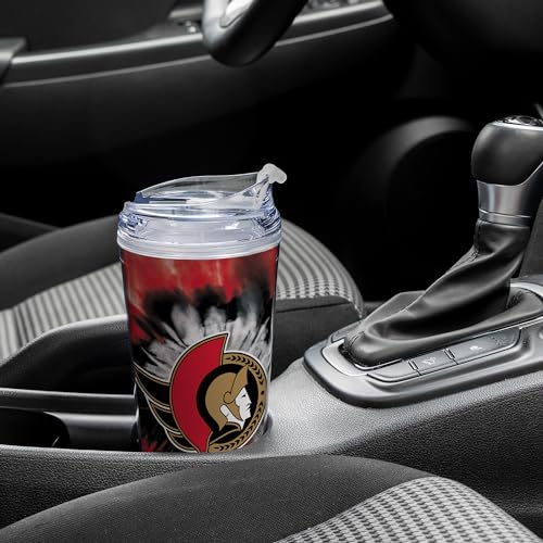 Image of Rico Industries NHL Hockey Team Color Tie Dye 24oz Metallic Acrylic Tumbler with Hinged Lid, Officially Licensed Double Wall Tumbler with Straw