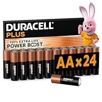 DURACELL Plus AA Batteries (24 Pack) Alkaline Batteries 1.5V Up to 150% Extra Life with POWER BOOST Actives Reliability For Everyday Devices 0% Plastic Packaging 10-Year Storage - MN1500