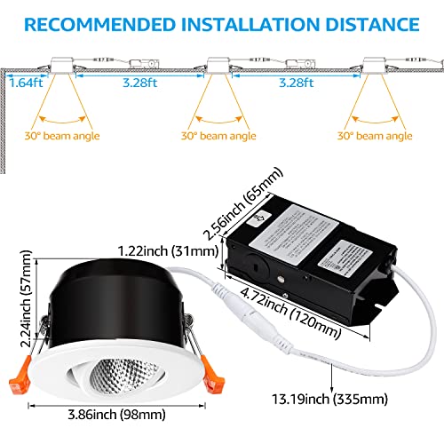 Torchstar 3 Inch Gimbal Led Recessed Light With Junction Box, Cri 90+ Dimmable Swivel Adjustable Eyeball Downlight, 7W (50W Eqv.), Canless Led Ceiling Light, 3000K Warm White, White, Pack Of 6 #TOP4