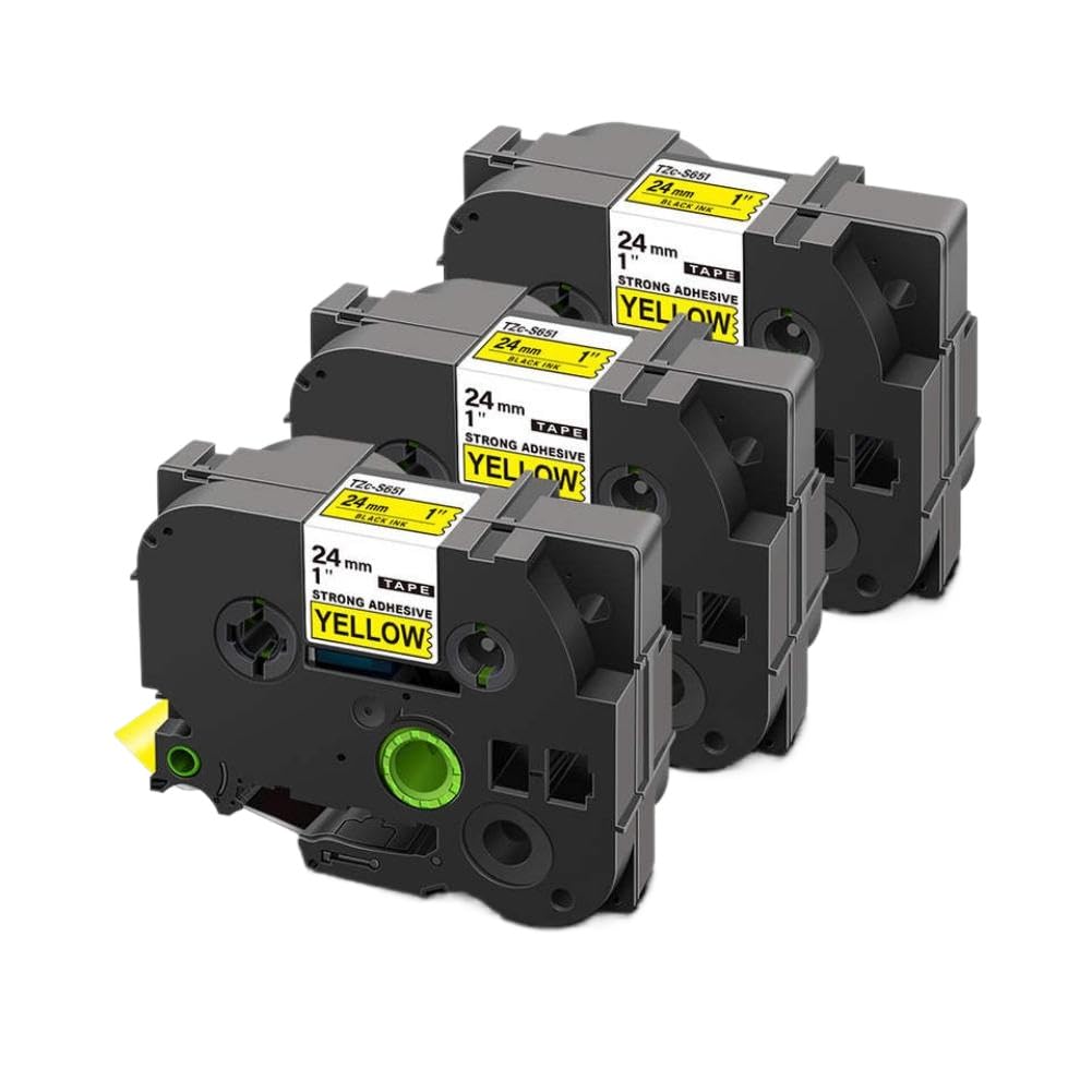 Cinta Adhesiva acrílica de Repuesto Compatible con impresoras de Cinta de Etiquetas Adhesivas S251 S151 S651 SM951 24mm(Black on Yellow)