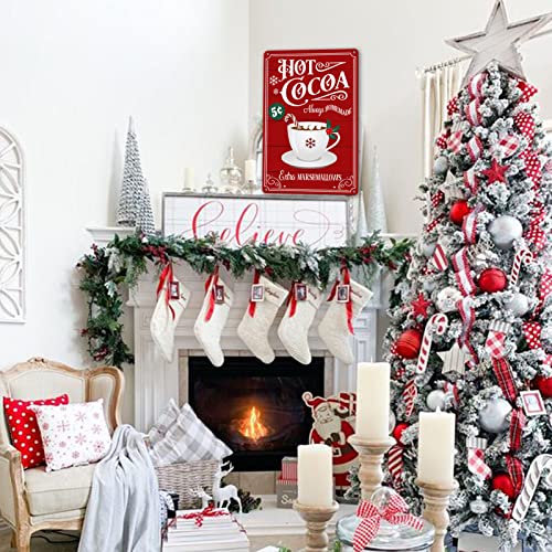 Image of sebiuo Christmas Signs Hot Cocoa Bar Metal Tin Sign Decor For Home Vintage Christmas Coffee Cocoa Sign Hot Chocolate Bar Sign Wall Decorations Gifts 8x12 Inch