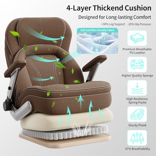 Image of Big and Tall Office Chair, 600lbs Heavy Duty Desk Chair with 5D Arms, Adjustable Lumbar Support & Height, Tilt Function, Fabric High Back Ergonomic Executive Computer Chair with 3'' Casters