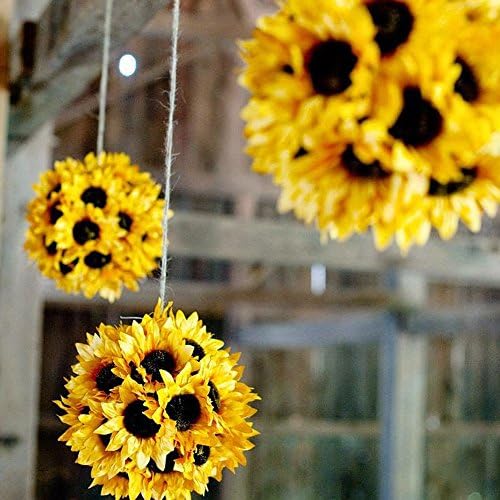 HUAESIN Sunflower Head 24 Pcs Artificial Sunflower Heads Fake Silk Sunflower Heads Faux Gerber Daisy Flowers Heads for DIY Crafts Wedding Home Kitchen Autumn Party Grave Decorations Yellow 9cm Wide