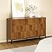 RIHHA Mid-Century Modern 6 Drawer Dresser, 54” Walnut Finish Wave Front Dresser with Push-to-Open Drawers, Handle-Free Bedroom Chest with Black Metal Base for Living Room or Closet