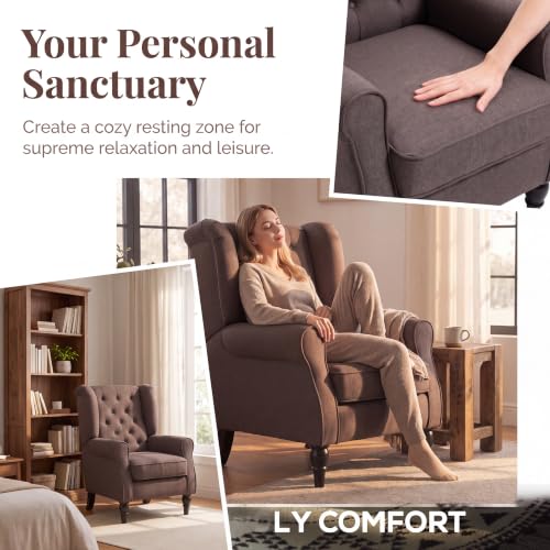 Image of Tufted Wingback Accent Manual Single Lounge Recliner Chair, Brown