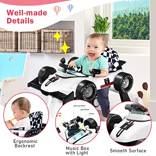 Image of BABY JOY 4-in-1 Baby Walker, Foldable Activity Walker with Adjustable Height & Speed, Music, Lights, Anti-Rollover, Toddler Push Walker, Baby Walker with Wheels for Boys Girls 6-18 Months (White)