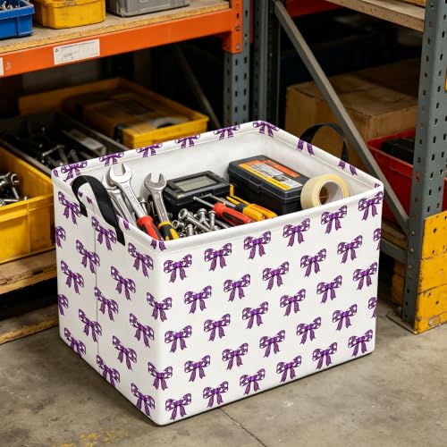 Image of Rectangle Storage Basket,Gift Basket for Halloween,Room Decor(Purple Bow Halloween)