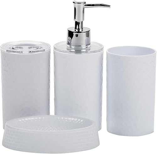 Miniatura 1 de fontal Juego de accesorios de baño blancos, juego de accesorios de baño de plástico, dispensador de loción, soporte para cepillo de dientes, taza de