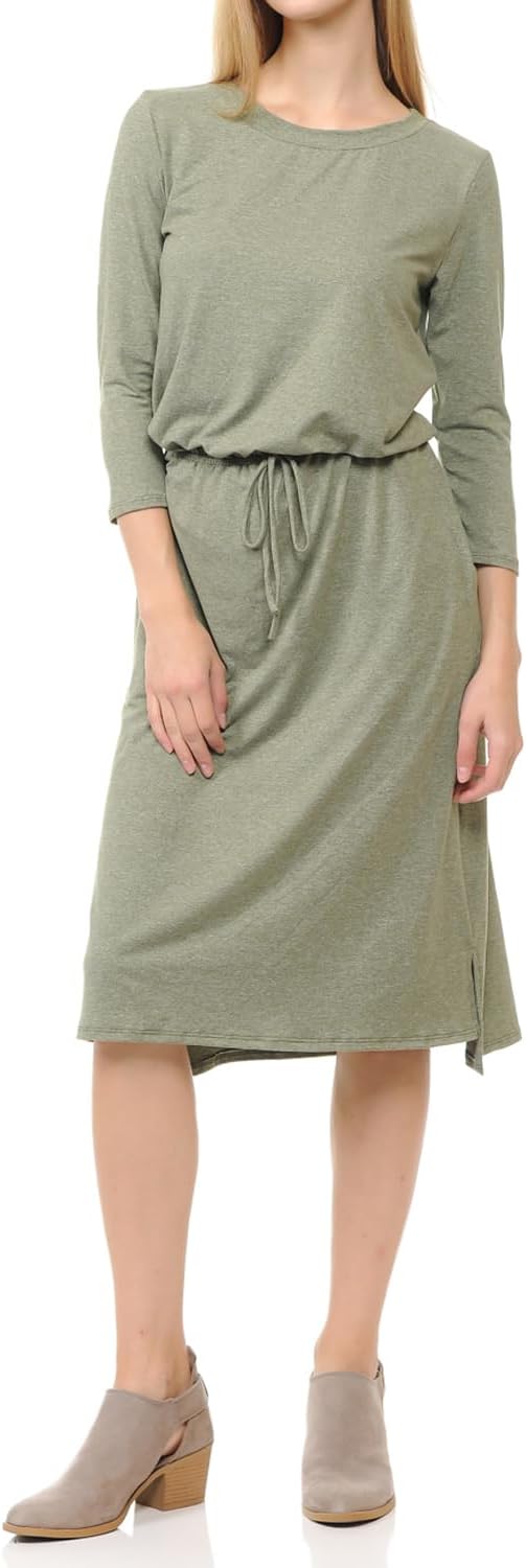 iconic luxe Women's Relaxed Midi Dress with Elastic Waist