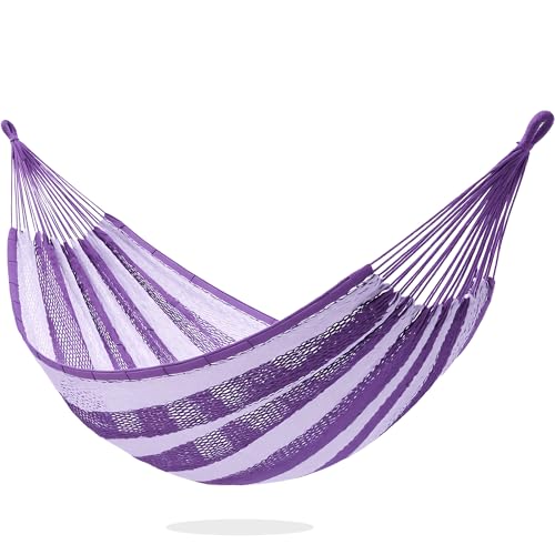 PNAEUT Handwoven Mayan Hammock, Thick Soft Rope Double Hammock for Outdoor Outside & Indoor, 600 lbs Capacity Heavy-Duty, Includes Tree Straps, Carabiners & Carrying Bag (Mauve Purple, X-Large) by PNAEUT - Used condition - US$74.49