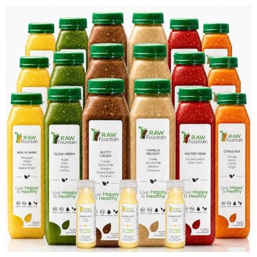 3 Day Protein Juice Cleanse by Raw Fountain, All Natural Raw Detox Cleanse, Cold Pressed Fruits, Vegetables, Vanilla and Chocolate Flavor, Tasty and Energizing, 18 Bottles 12oz, 3 Ginger Shots