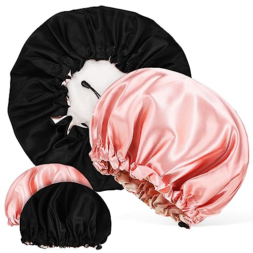 Beavorty 4pcs Satin Sleep Caps Silk Bonnet Adjustable Hair Bonnet for Sleeping Cooking Shower for Women Adjustable Bonnet