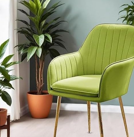 Image of Velvet Dining Chairs, Soft Cushion Seat Chair for Living Room Bedroom Restaurant Fabric DiningChair | Accent Chair for Living Room Bedroom Study Cafe Restaurant Pack 1 (Parrot Green)