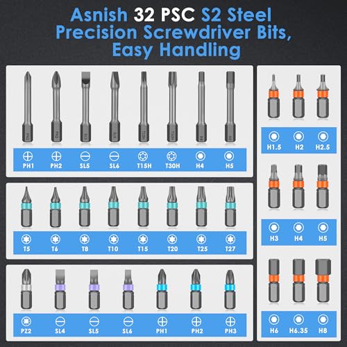 34 in 1 Magnetic Screwdriver Set, Ratcheting Multi Bit Repair Tool Kit with Interchangeable Bits, Precision Hand Tools for Electronics, Computer, Bike, Furniture & DIY Projects by Asnish - Image 2