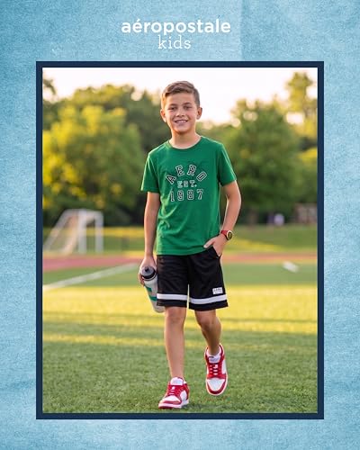 Image of AEROPOSTALE Boys Shorts Set 2 Piece Graphic Tee and Mesh Athletic Shorts | Poly-Cotton Graphic Tee, Pull On Mesh Shorts with Elastic Waist, Regular Fit