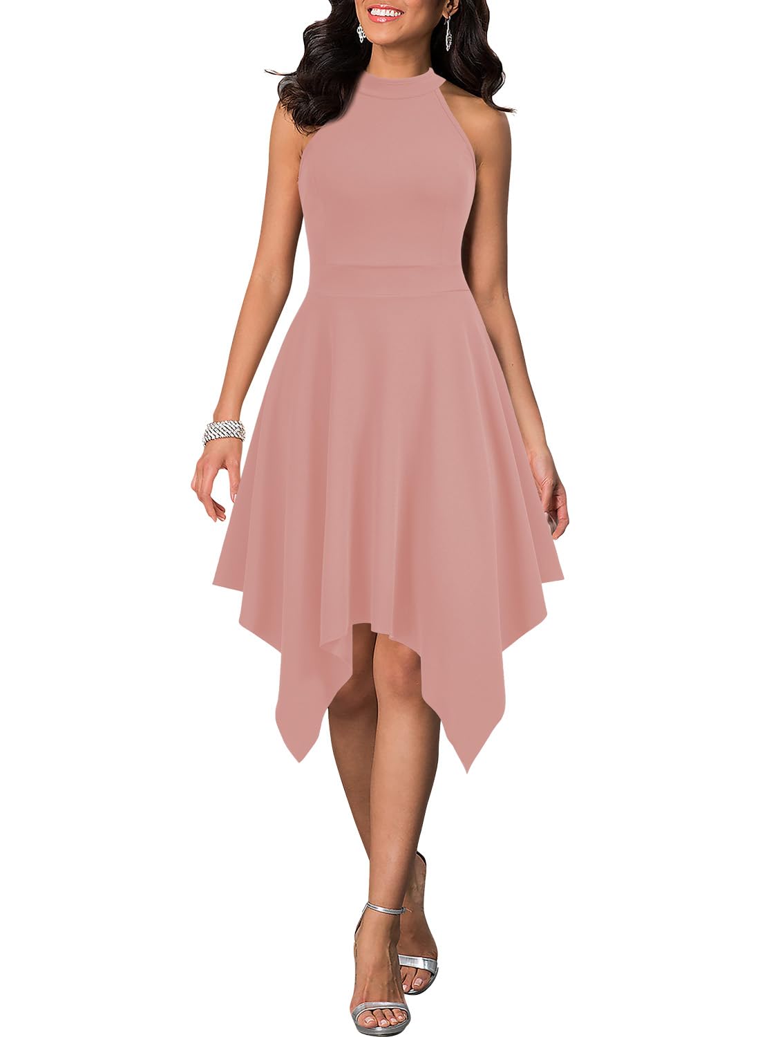 Woosea Womens Sleeveless Halter Neck Formal Dress Hem Asymmetrical Line |  Desertcart Trinidad and Tobago