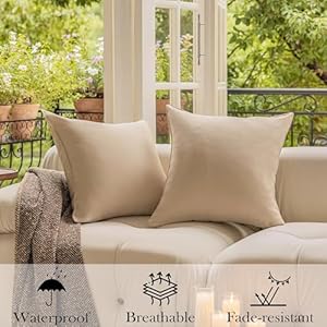 Demetex outdoor throw pillows 18×18 waterproof square pillow covers decorative pillowcase for patio couch bedroom set of 4 18 x 18 inch beige  urban country home decor