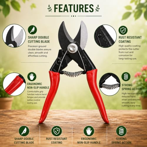 Image of Indian Gardens - Double Cutter Pruning Tool | Heavy Duty Garden Cutter for Branches, Stems, Flowers & Plants | Sharp Blade Gardening Tool with Comfortable Grip