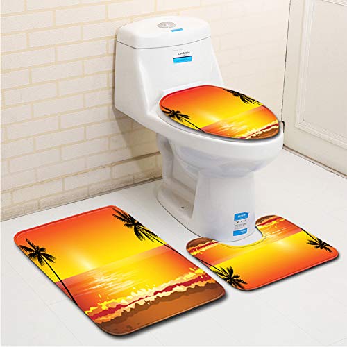 GUOCU Ozean Muster Badezimmer Vorleger,3 Teiliges Badteppich Set rutschfeste Badematten,Contour Matte,WC Sitz Deckel,Badgarnitur Badvorleger WC Vorleger Waschbar Duschvorleger Fischmuster Q 50x80CM – Bild 3