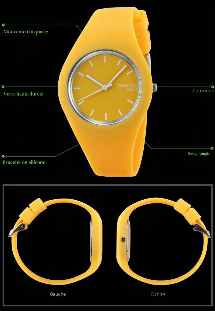 TONSHEN Mode Montres Bracelet de Femme et Homme 12 Couleurs Sport Analogique Quartz Caoutchouc Montre Casual