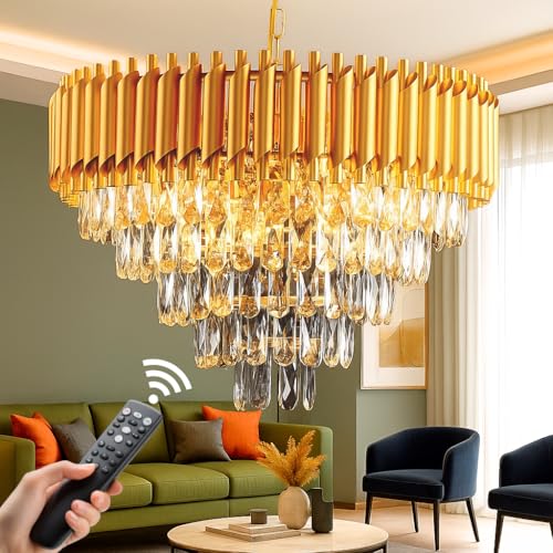 Image of Luxury Gold Mamba Crystal Chandelier | Moving Round LED Ceiling Light with Bluetooth Speaker & Remote | RGB Colour Changing | Living Room Chandelier (Moving Gold, 500MM)
