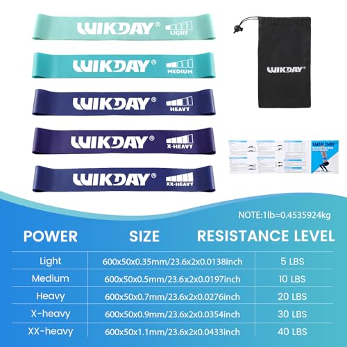 Image of WIKDAY Resistance Bands for Working Out Exercise Loop Bands Workout Bands Set for Men Women Body Stretching, Crossfit Training, Home Workout, Physical Therapy, Booty Legs, Set of 5