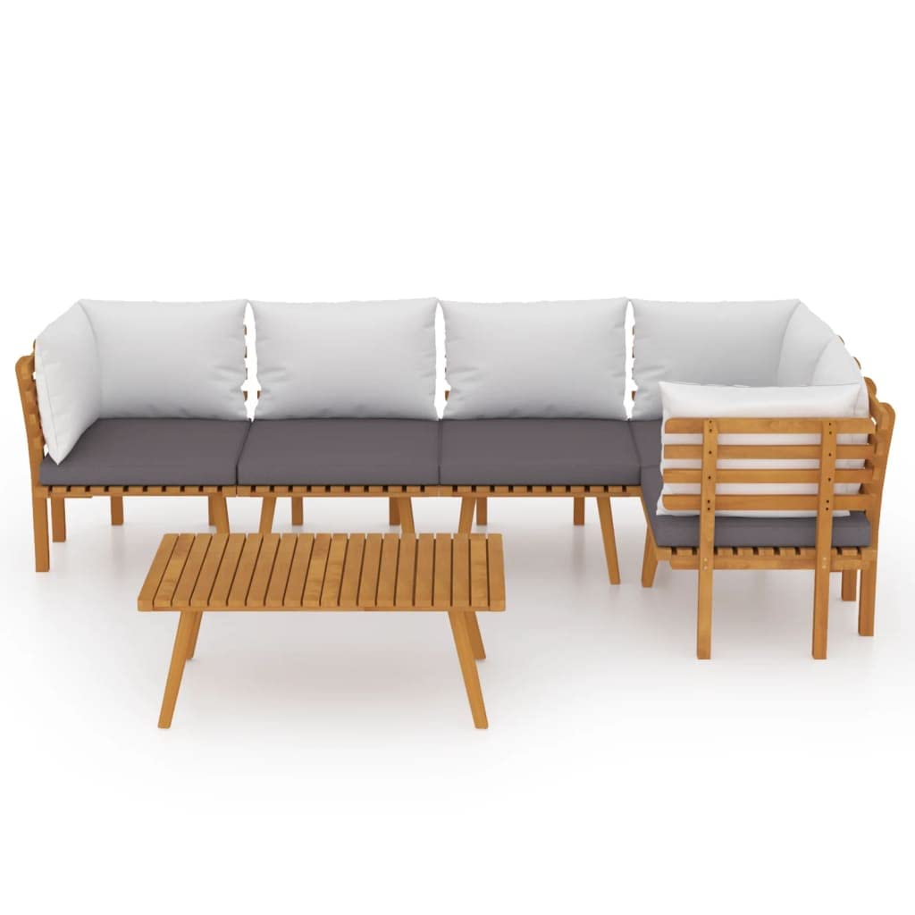 Salon de Jardin 6 Places en Bois d'Acacia Massif avec Coussins Confortables, Ensemble Modulaire de Meuble d'Extérieur pour Terrasse et Jardin, Design Rustique et Durable