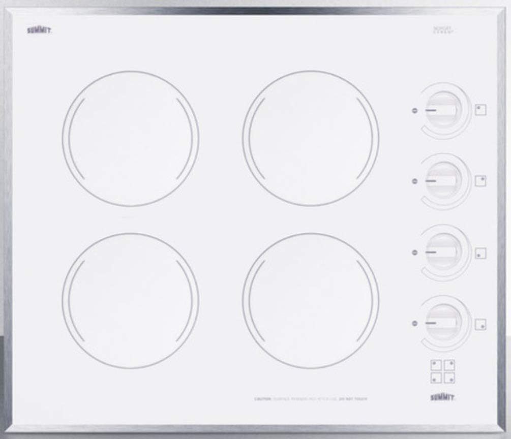 Summit 24" Electric Cooktop, 4 Burners, 230V Radiant Cooktop, White- CR424WH