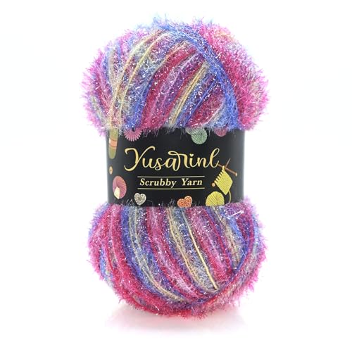 Polyester Dish Scrubby Yarn Sparkle Bright String Gritty Texture 3.53oz 218Yards Versatile & Durable Thread for Crocheting Knitting Dishcloths Craft DIY Project-Candy