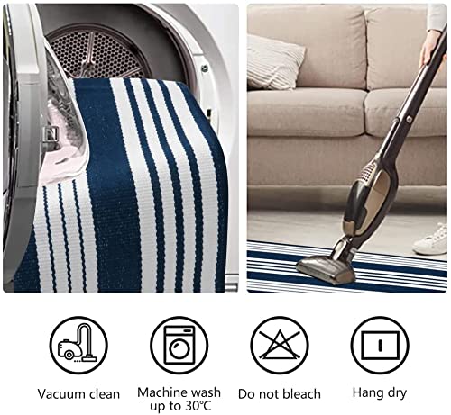 Tiveney Front Door Mat Indoor Entrance, 2'x4.3' Outdoor Rug Machine Washable Area Rugs Black and Blue Outdoor Patio Rug, Cotton Woven Layered Doormat Throw Rugs for Entryway/Porch/Kitchen - Image 4