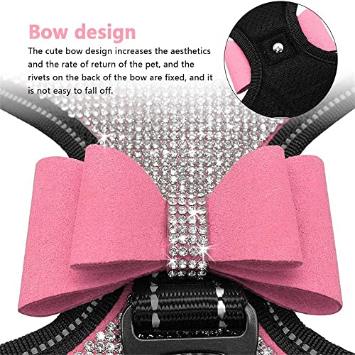 JPOJPO Strass-Hundegeschirr, Fliege, reflektierend, niedlich, glitzernd, weiche Diamanten, Katzenweste, glitzernd, klein, mittel, groß, Jungen und Mädchen, Rosa L
