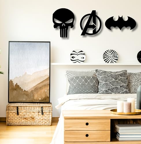 Image of TWIGGY Superhero 6mm MDF Wooden Wall Decor Set for Home, Office, or Gaming Room, Gift, Anime (pack of 3 | The Batman,Punisher,Avengers)