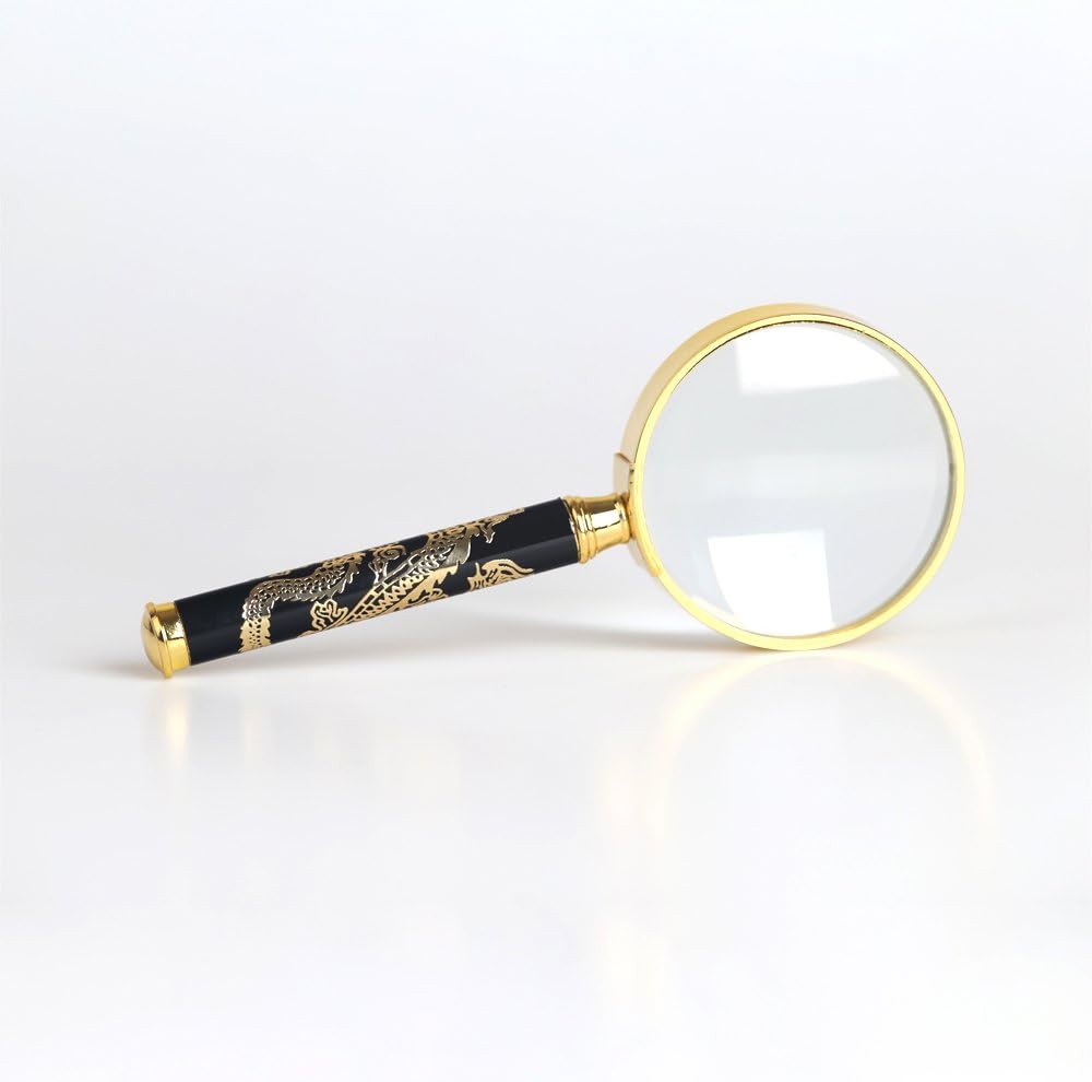 Reading Magnifier, 1.9" Round Loupe Glasses 5X 50mm with Chinese Dragon Icon on Handle Best for Reading Books,Newspapers