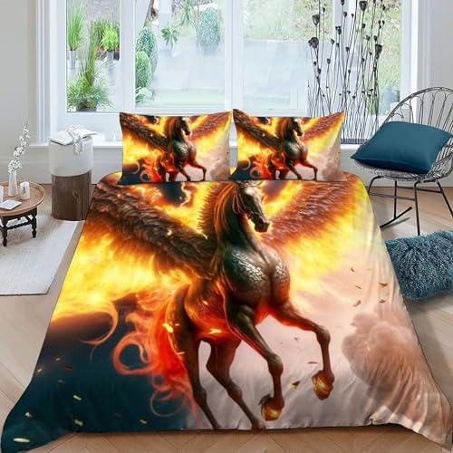 Housse de couette cheval flamboyant parure lit 3 pièces microfibre super king - 3