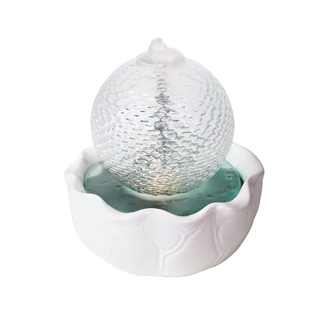 Fuente Decorativa de Interior Fuente de Mesa con luz Nocturna Vidrio Cerámica Adornos de Agua Que Fluye Sala de Estar Fuente de Escritorio circulante Fuente de rocalla Hogar