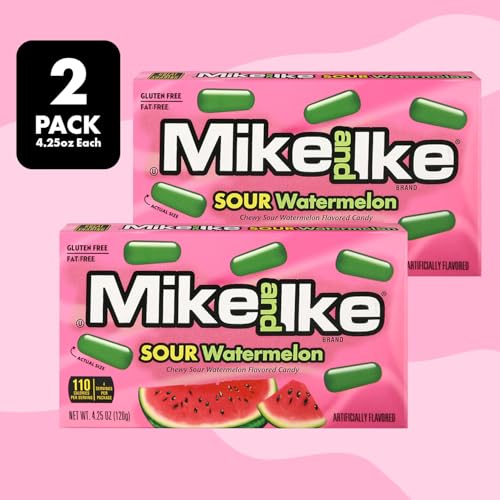 Image of Mike and Ike Sour Watermelon Candy, 2 Pack of Movie Theater Candy Boxes 4.25 OZ Each, Ideal Mike and Ike Candy for Your Favorite Films, Perfect Theater Box Candy for Sharing with Friends