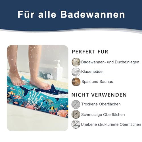 XIYUNTE Badewannenmatte Kinder - 100x40cm Kinder-Badematte, 100% BPA frei Antirutschmatte Badewanne, Extra Komfortabel Badewannenmatte rutschfest Antibakteriell Baby Duschmatte mit Saugnäpfen, Wal