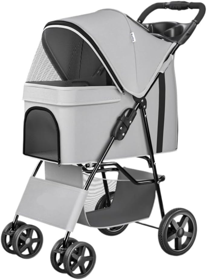 Stroller for Cats Dog Stroller Foldable Pet Dog Stroller with Wheel Foldable Cat Dog Stroller with Storage Basket for Small Medium Pet Carrier Strolling Cart(Grey)