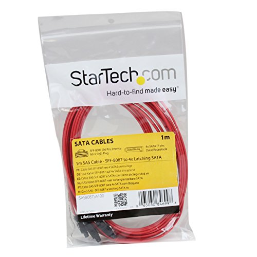 StarTech.com Cable de 1m SAS Serial Attached SCSI SFF 8087 a 4x SATA con Cierre de Seguridad Latches - Rojo