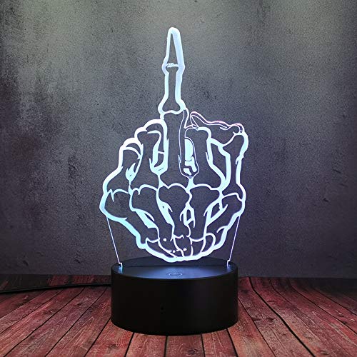 Hallowmas Creative Toy Desk Lamp Skull Middle Finger 3D Illusion Night Light 16 Color Change Touch Remote Lamp Kid Festival Birthday Party Gift Boy Teen Room Table Decor (4 Flash Modes) #TOP7